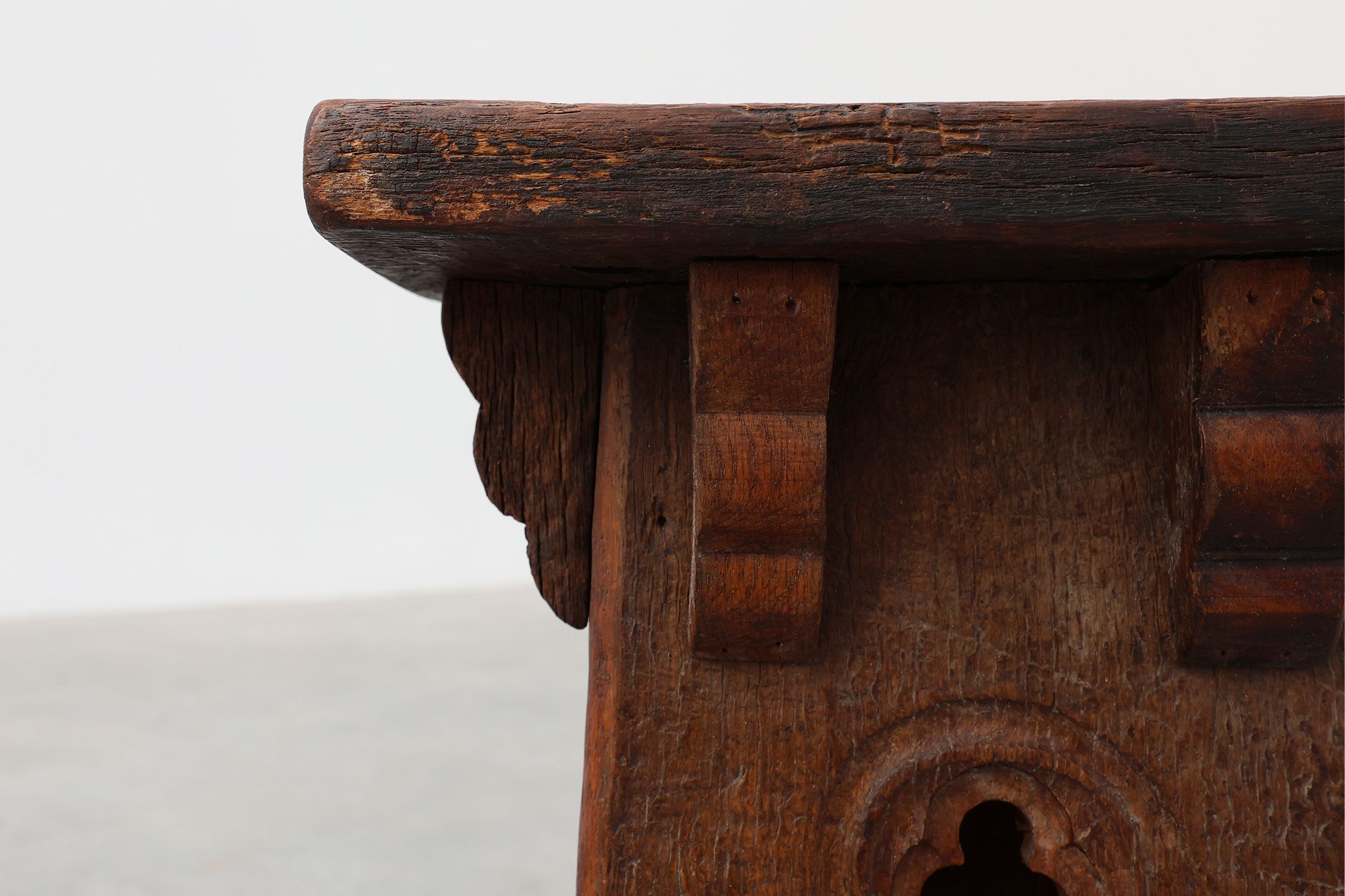 Mid 19th Century French carved wooden low stool in Gothic stylethumbnail